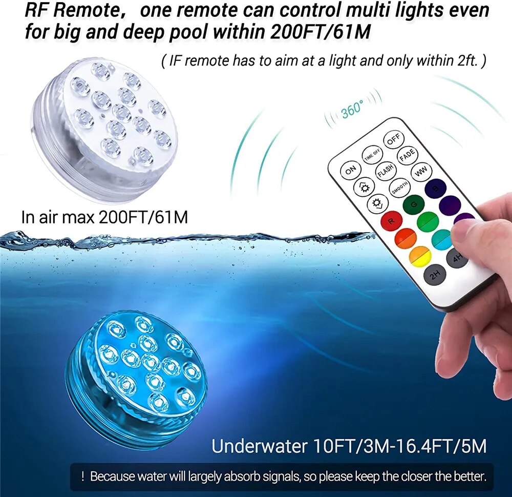 13 LEDs Magnetic Submersible LED Light Waterproof Underwater Light USB Rechargeable Swimming Pool Night Lamp With Suction Cups