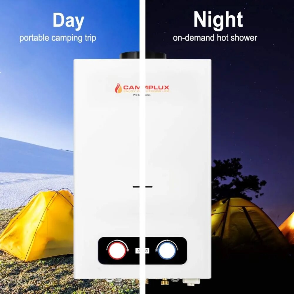 Camplux 2.64 GPM Tankless , Outdoor Portable Gas Water Heater, Instant Propane Hot Water Heater,White