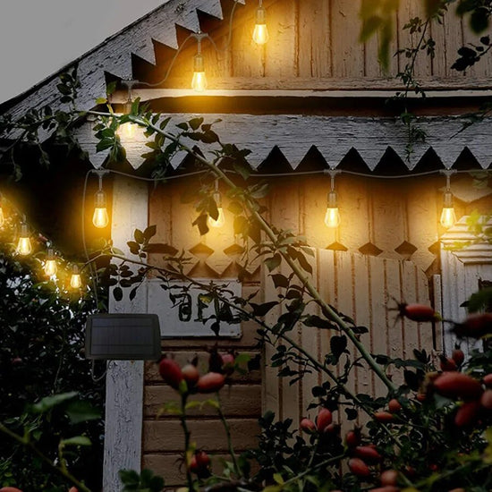 15M 15LED S14 Solar String Lights Outdoor Commercial Grade Hanging Fairy String Lights for Patio Garden Backyard Bistro Decor