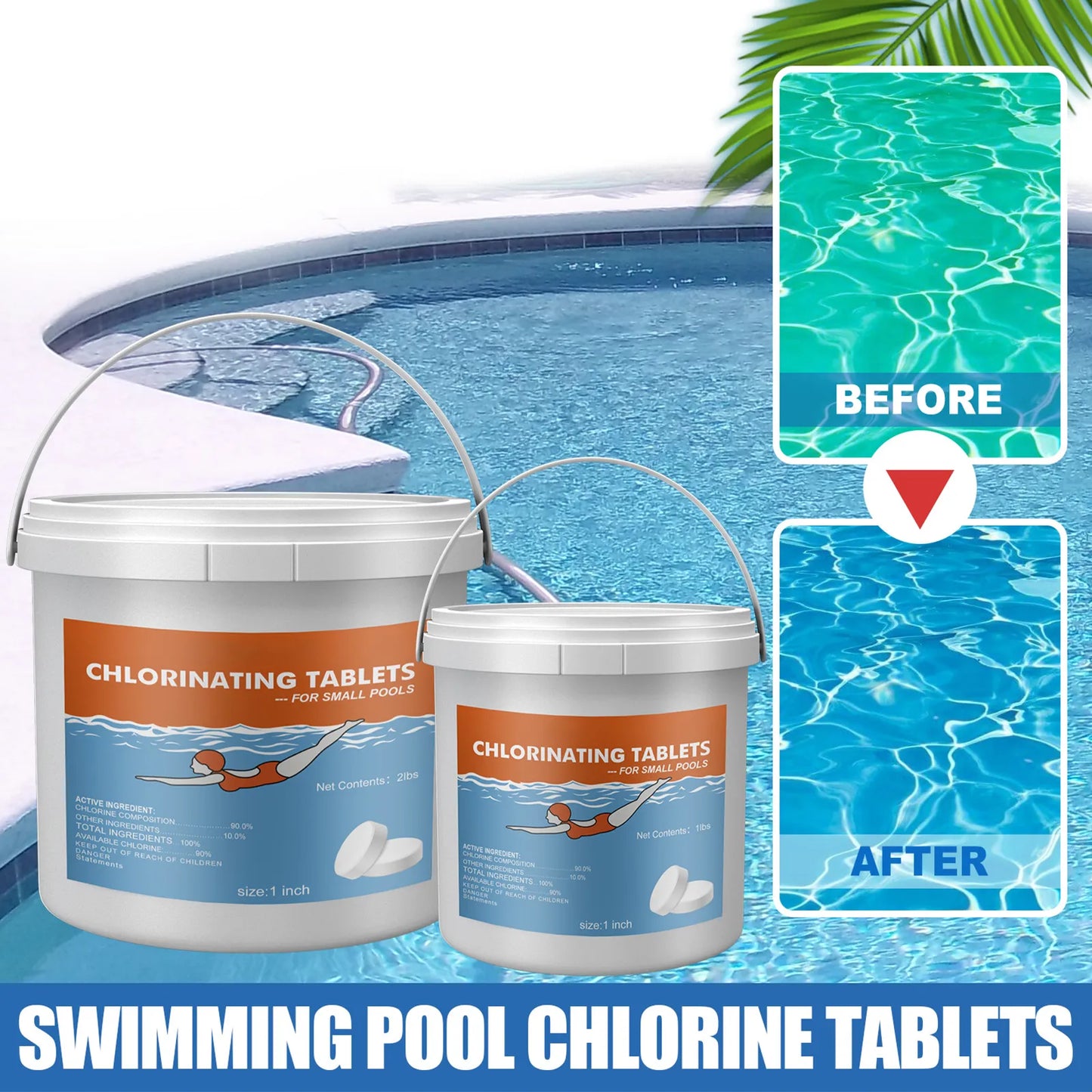 1 lb Pool Chlorine Tablets, Chlorine Tablets for Stock Tank Plunge Pools and Spas
