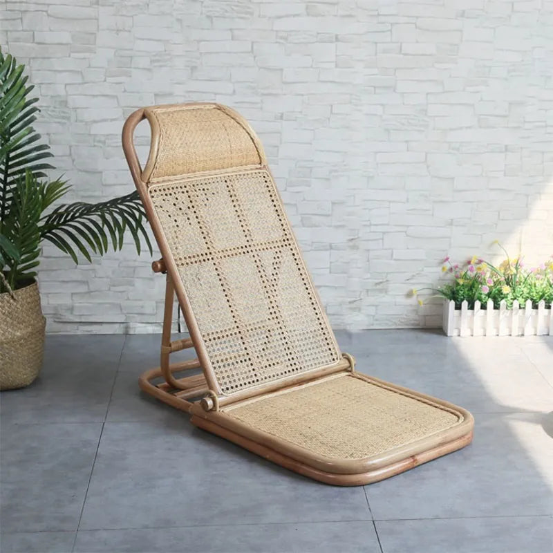 Japanese Rattan Weaving Camping Folding Chair High Load-bearing Pastoral Outdoor Furniture Convenient Wooden Frame Beach Chairs